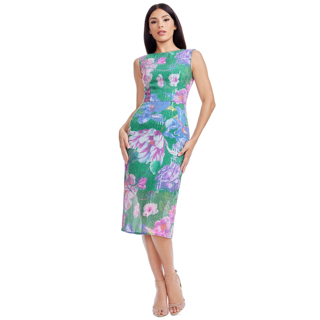 Dress the Population Women's Claudette Floral-Print Sequin Dress