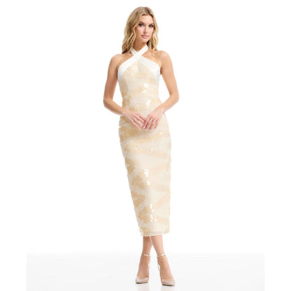Dress the Population Women's Amani Halter Neck Sheath Dress