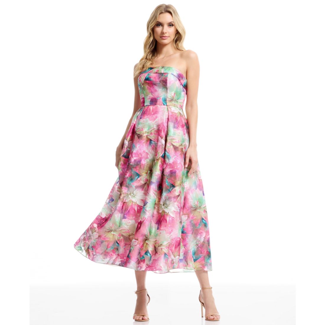 Dress the Population Women's Mika Strapless Floral Dress