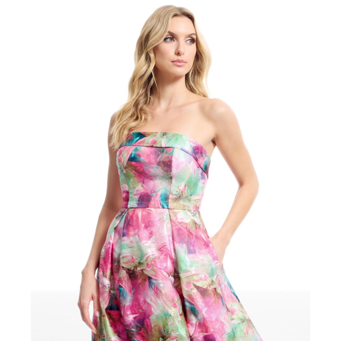 Dress the Population Women's Mika Strapless Floral Dress