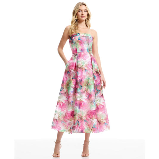 Dress the Population Women's Mika Strapless Floral Dress