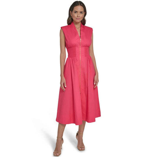 Vince Camuto Women's Smock Waist Front Zip Midi Dress