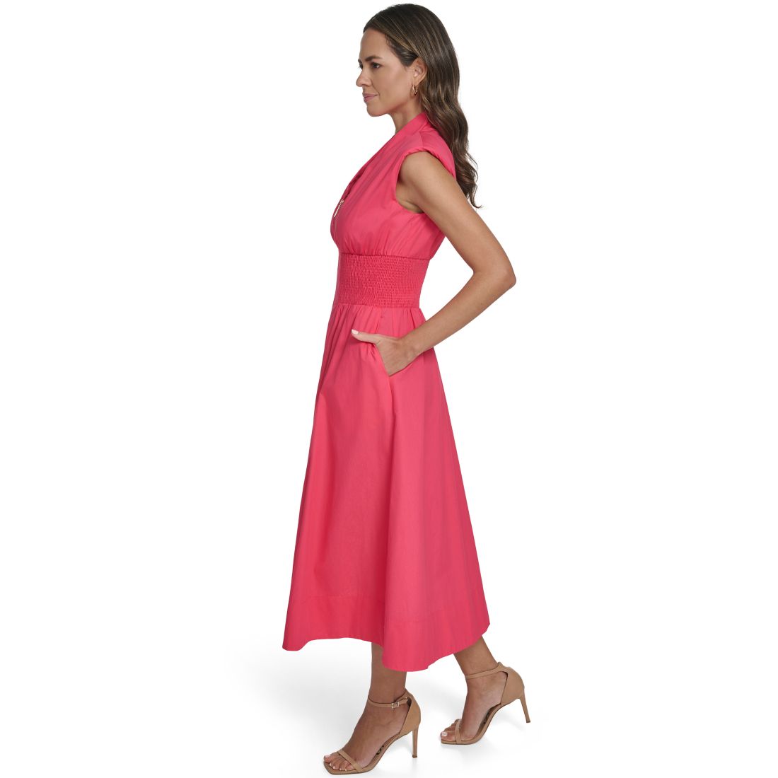 Vince Camuto Women's Smock Waist Front Zip Midi Dress