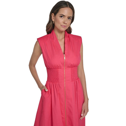 Vince Camuto Women's Smock Waist Front Zip Midi Dress