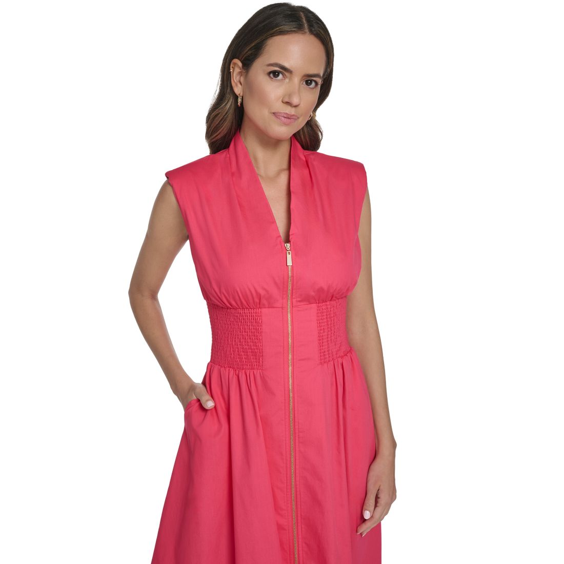 Vince Camuto Women's Smock Waist Front Zip Midi Dress