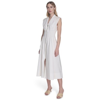 Vince Camuto Women's Smock Waist Front Zip Midi Dress