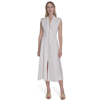 Vince Camuto Women's Smock Waist Front Zip Midi Dress