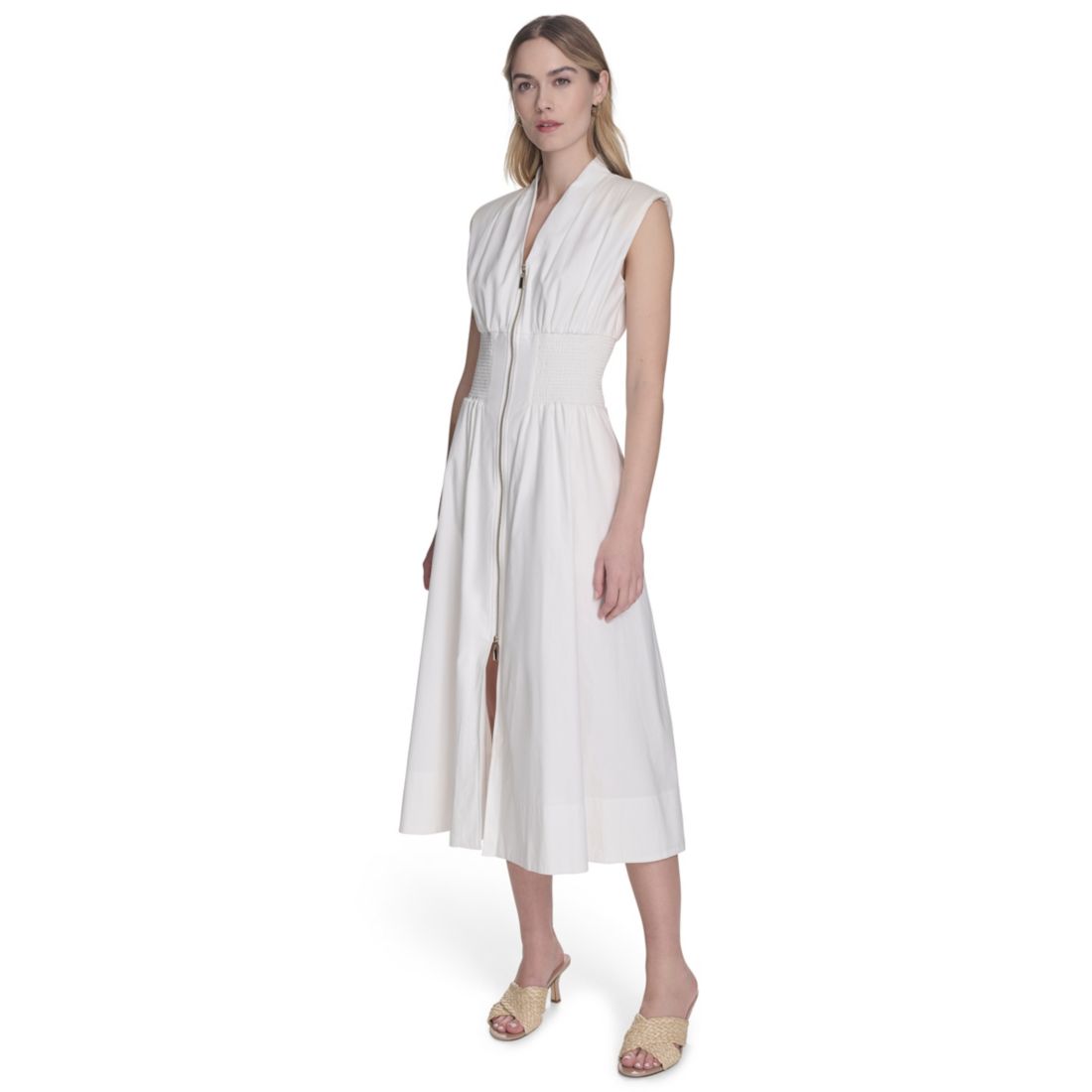 Vince Camuto Women's Smock Waist Front Zip Midi Dress