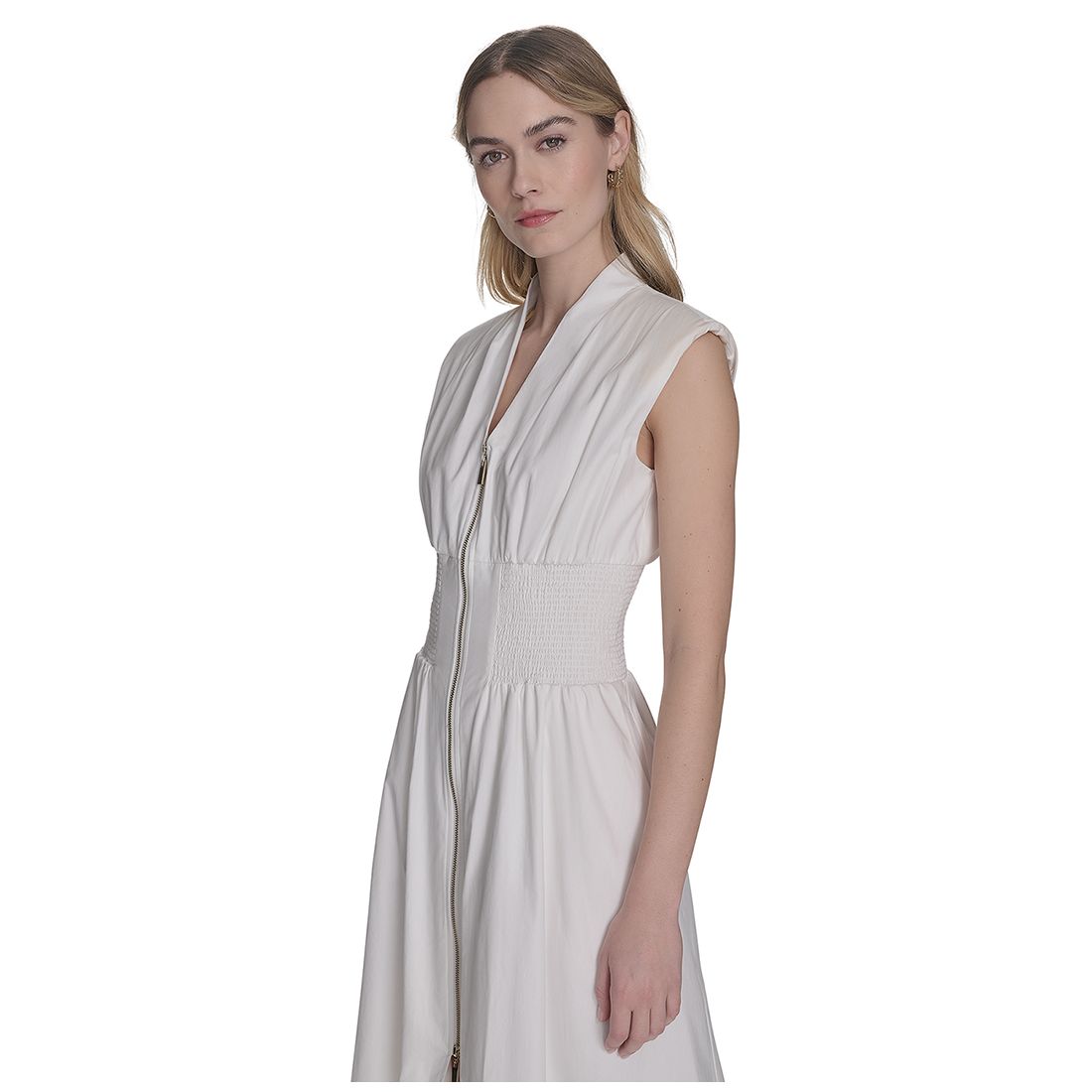 Vince Camuto Women's Smock Waist Front Zip Midi Dress