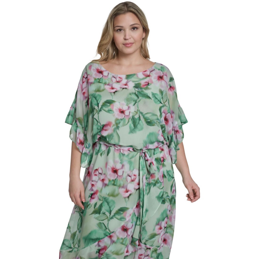 Jessica Howard Plus Size Boat Neck Ruffle-Sleeve Dress