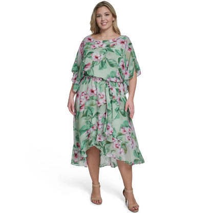 Jessica Howard Plus Size Boat Neck Ruffle-Sleeve Dress