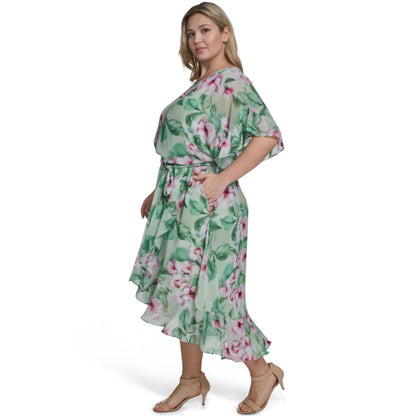 Jessica Howard Plus Size Boat Neck Ruffle-Sleeve Dress