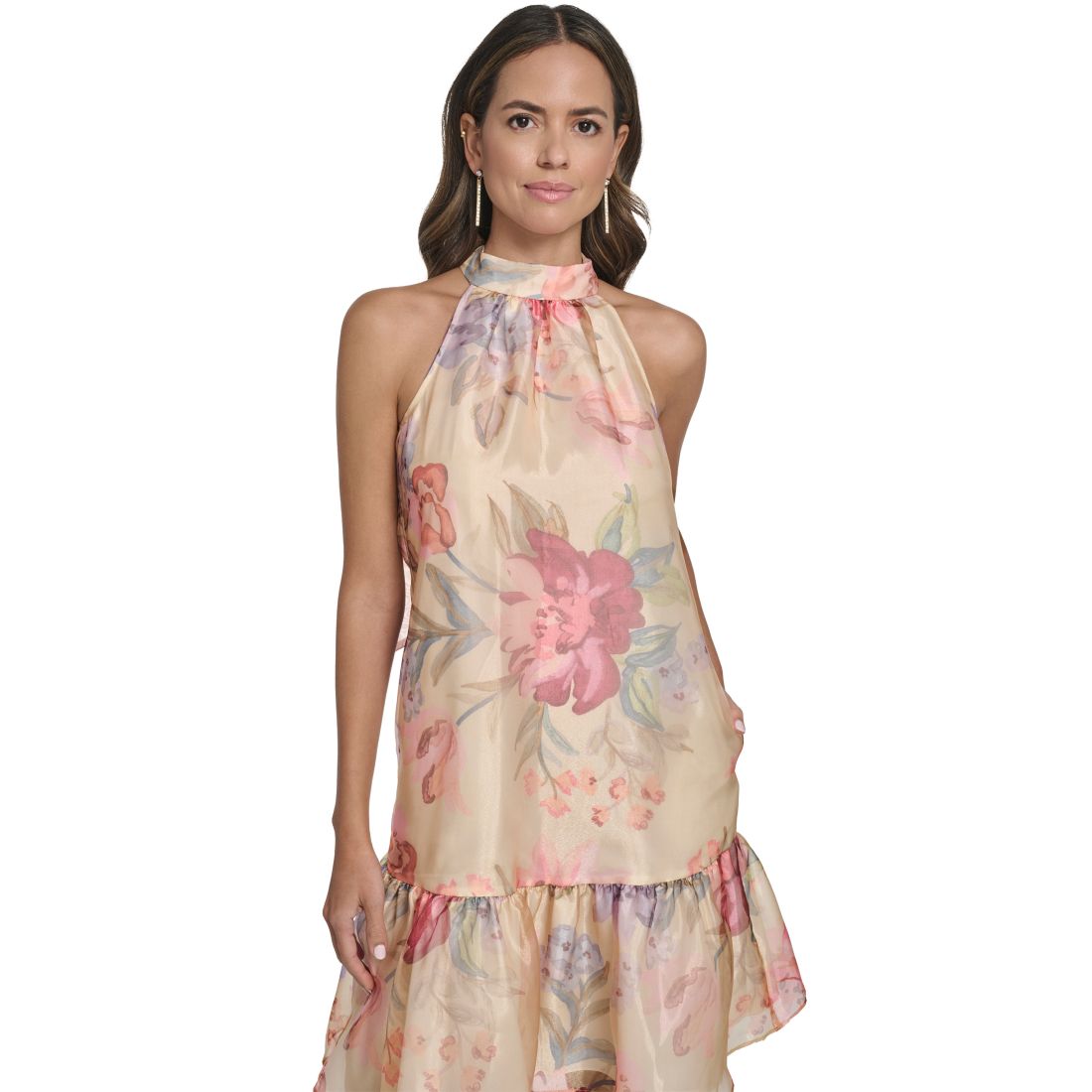Vince Camuto Women's Printed Tiered Halter Neck Dress