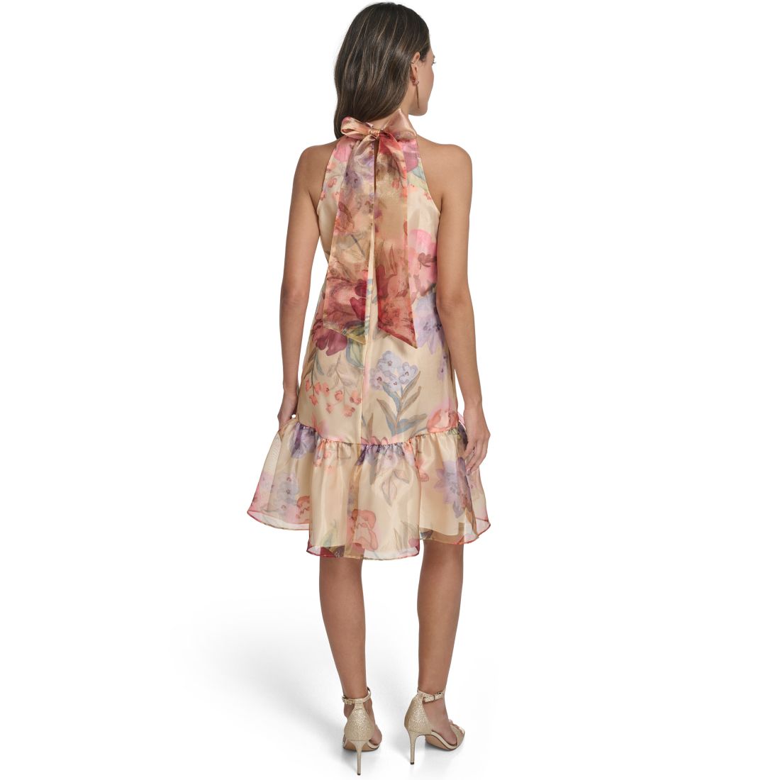 Vince Camuto Women's Printed Tiered Halter Neck Dress