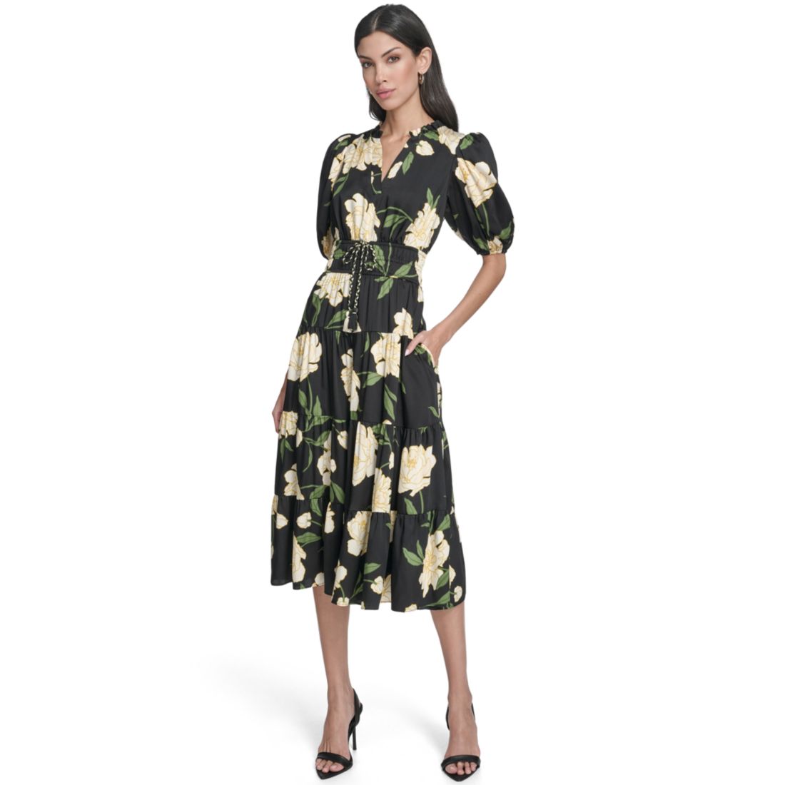Vince Camuto Women's Printed Puff-Sleeve Midi Dress