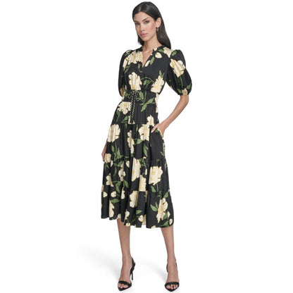 Vince Camuto Women's Printed Puff-Sleeve Midi Dress