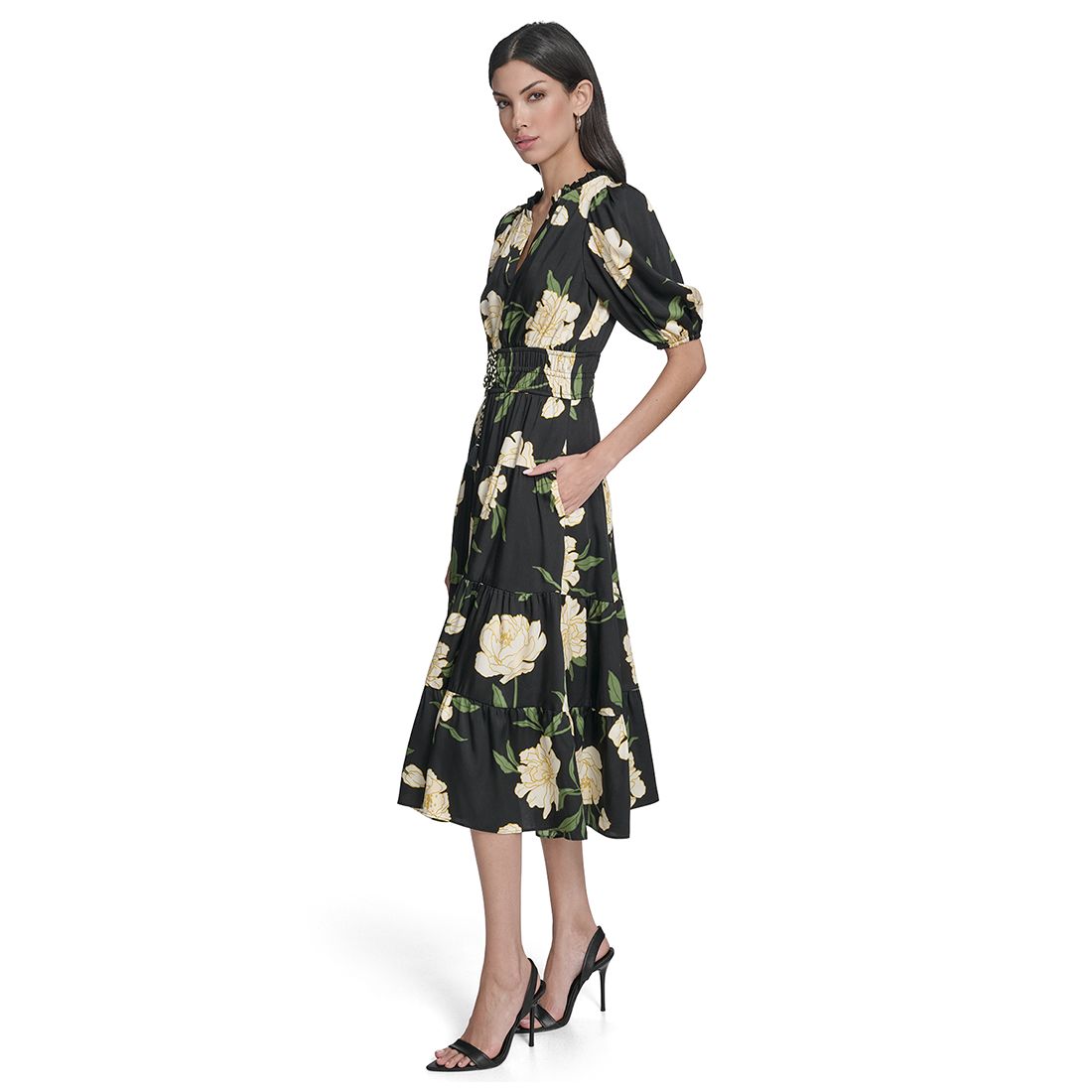 Vince Camuto Women's Printed Puff-Sleeve Midi Dress
