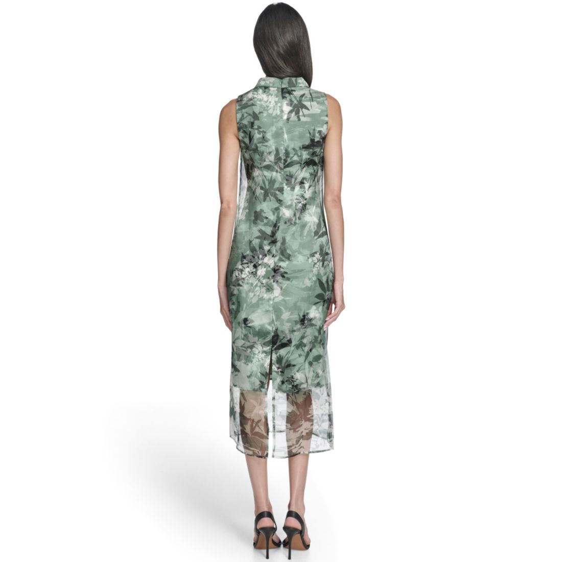 Vince Camuto Women's Printed Organza Overlay Mock Neck Midi Dress