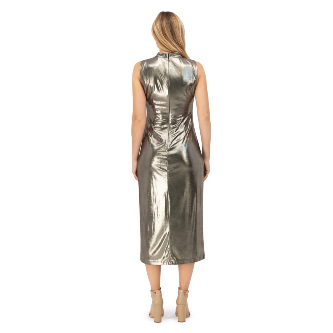 Vince Camuto Women's Metallic Cowlneck Ruched Dress