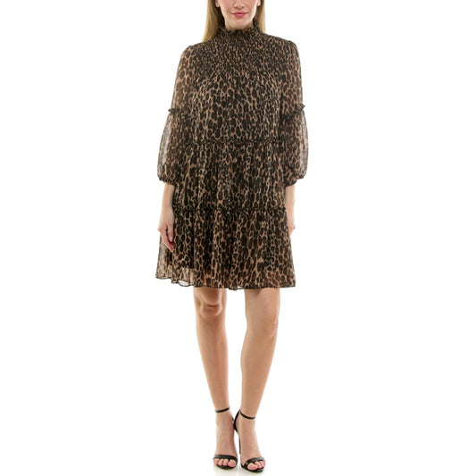 Taylor Women's Mock Neck Tiered A-Line Dress