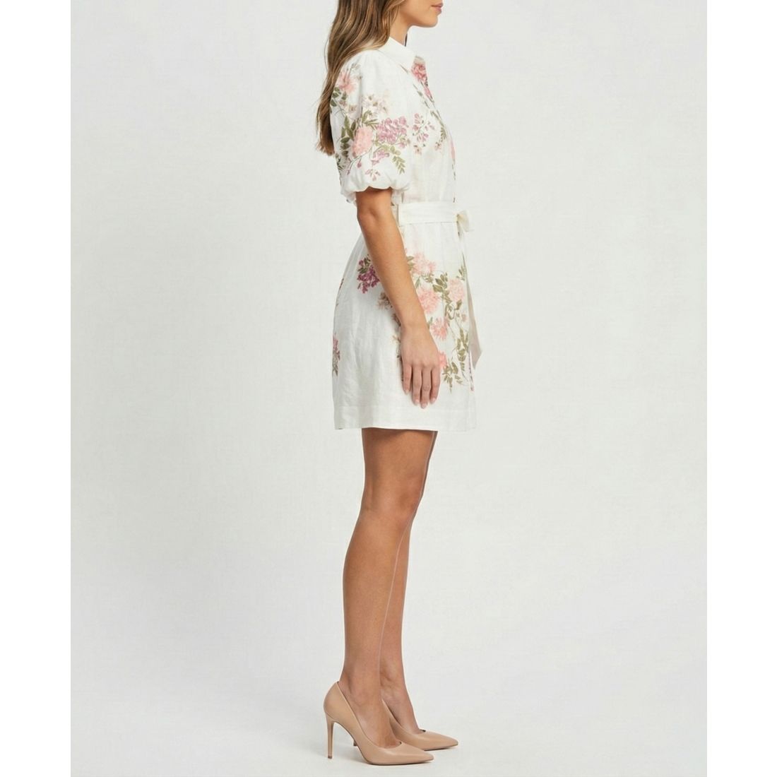 Taylor Women's Floral Puff-Sleeve Shirt Dress