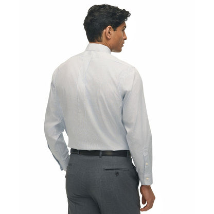 Men's Regular Fit Non-Iron Polo Button-Down Collar Blue Check Pinpoint Dress Shirt