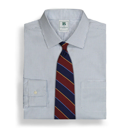 Men's Regular Fit Non-Iron Polo Button-Down Collar Blue Check Pinpoint Dress Shirt
