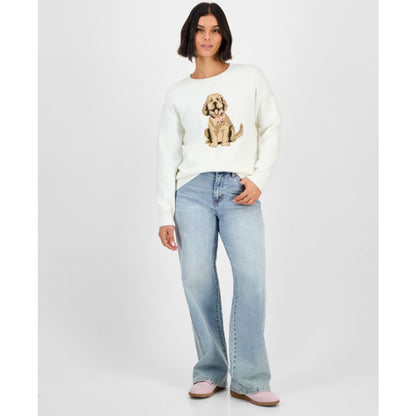 Hooked Up by Iot Juniors' Mossy Dog Intarsia-Knit Crewneck Sweater