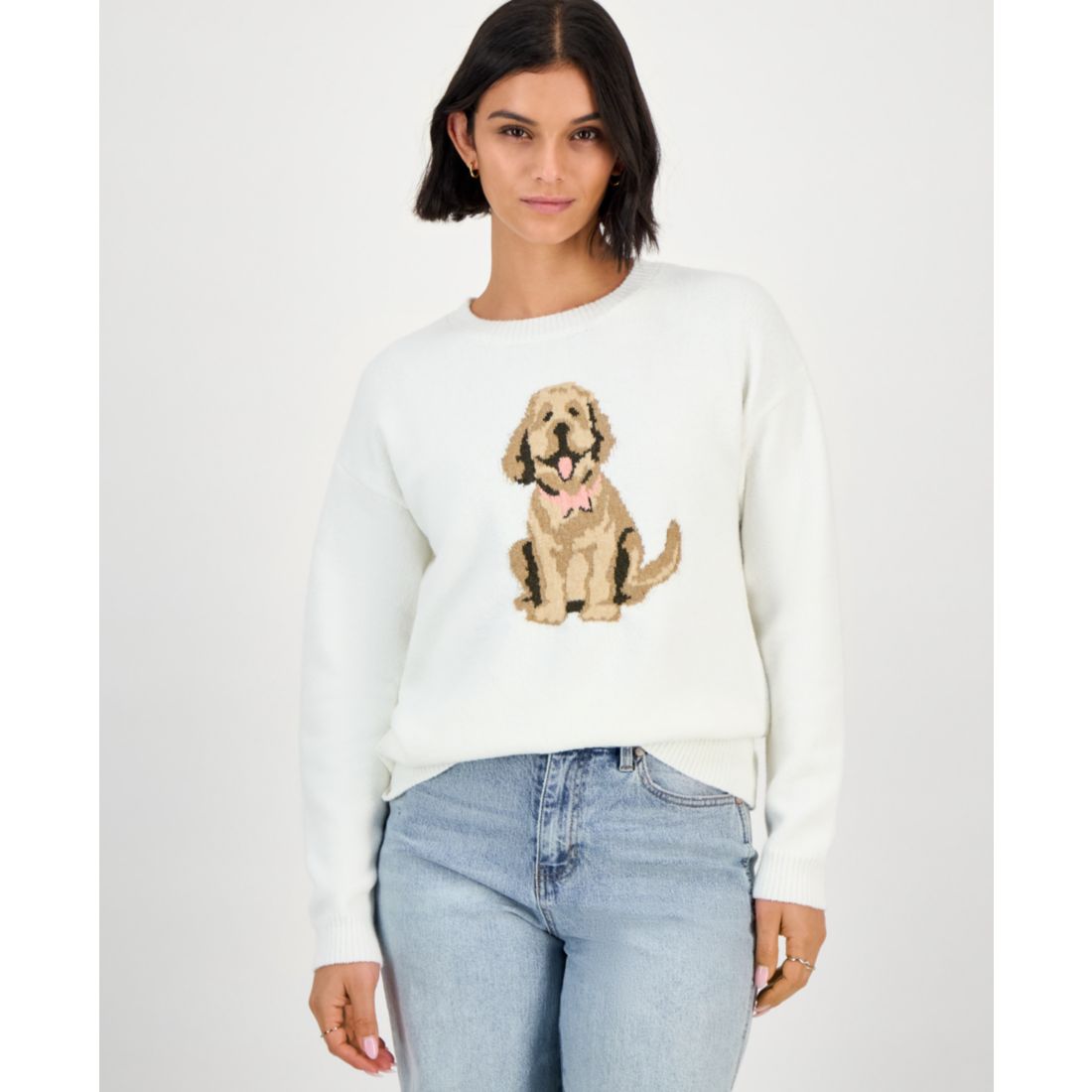 Hooked Up by Iot Juniors' Mossy Dog Intarsia-Knit Crewneck Sweater