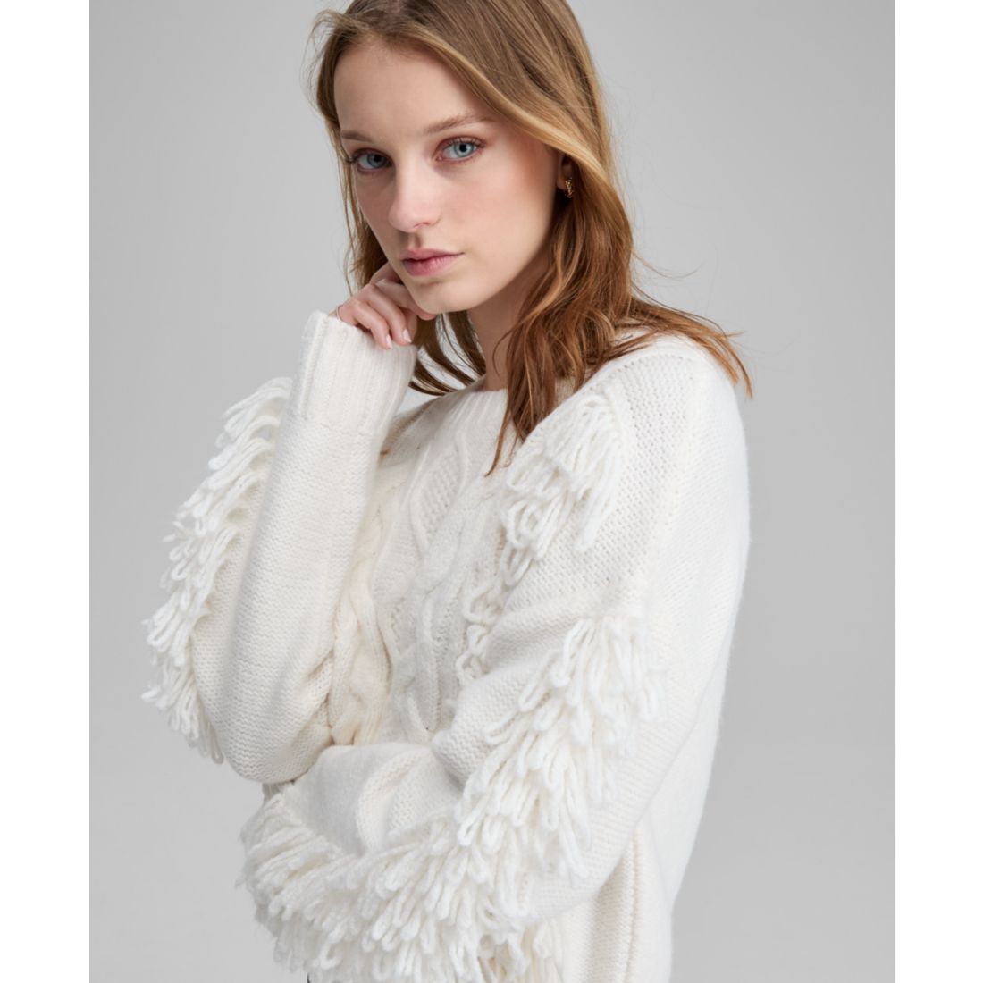 And Now This Women's Fringed Cable-Knit Crewneck Sweater, Macy's Exclusive
