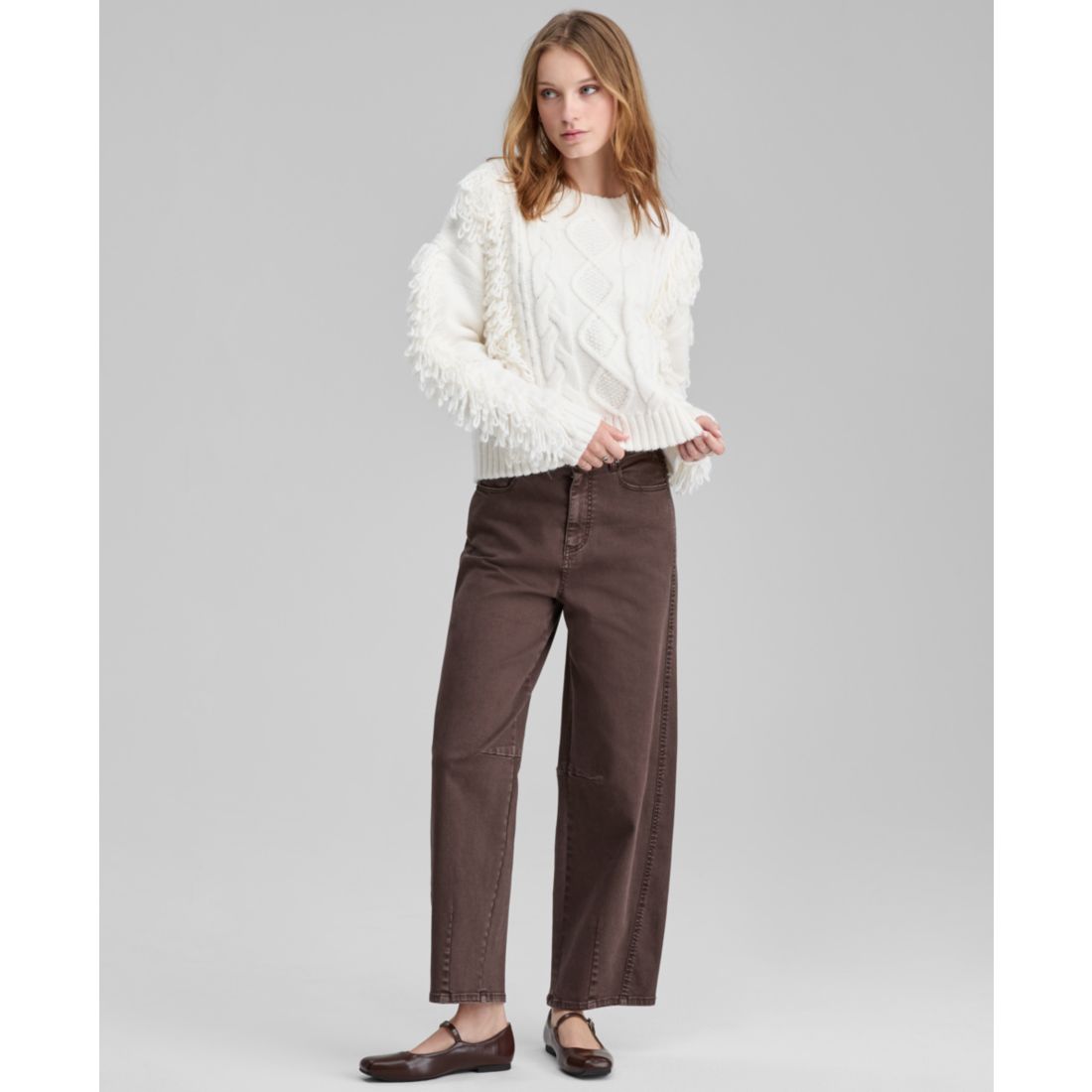 And Now This Women's Fringed Cable-Knit Crewneck Sweater, Macy's Exclusive