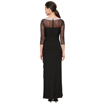 Alex Evenings Women's Embellished-Neck Side-Ruched Illusion Dress