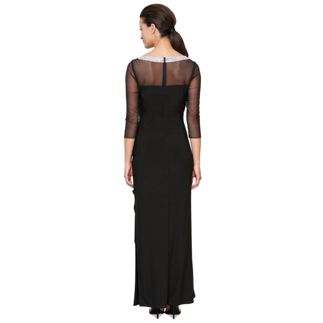 Alex Evenings Women's Embellished-Neck Side-Ruched Illusion Dress