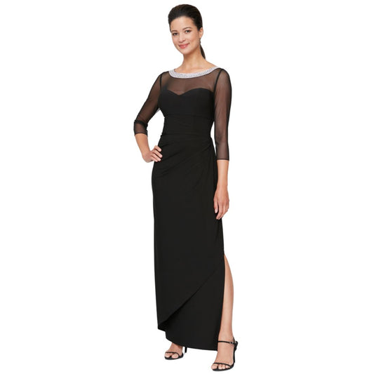 Alex Evenings Women's Embellished-Neck Side-Ruched Illusion Dress