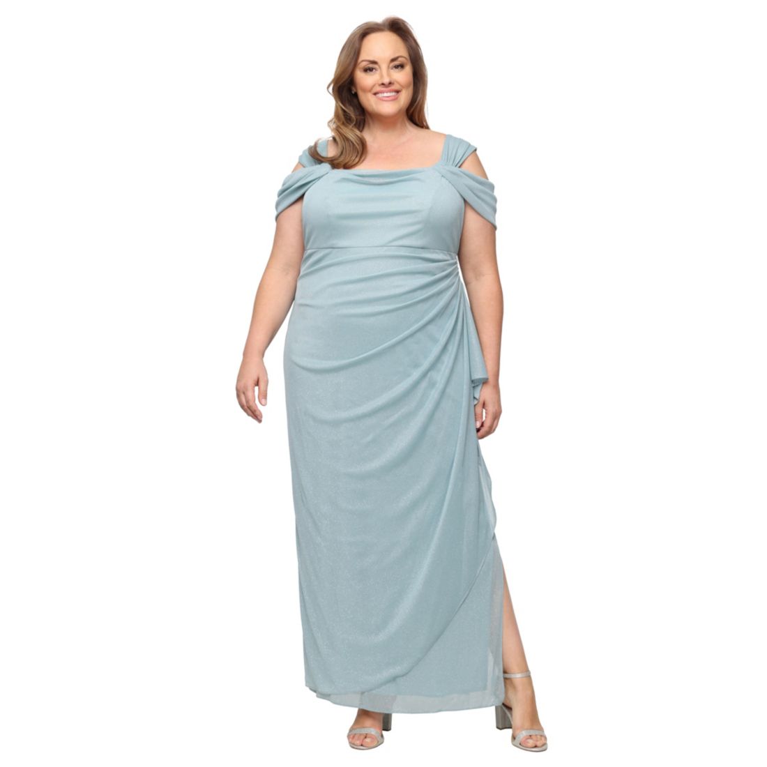 Alex Evenings Plus Size Draped Cold-Shoulder Dress