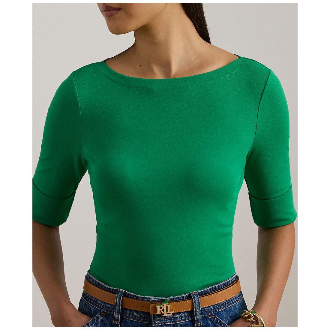 Lauren Ralph Lauren Petite Stretch Cotton Boatneck Tee