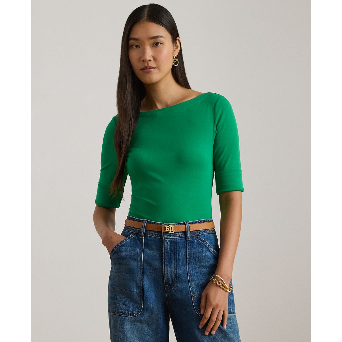 Lauren Ralph Lauren Petite Stretch Cotton Boatneck Tee