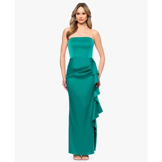 Betsy & Adam Women's Strapless Ruffle Detail Gown