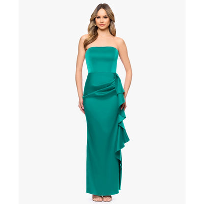 Betsy & Adam Women's Strapless Ruffle Detail Gown