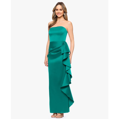 Betsy & Adam Women's Strapless Ruffle Detail Gown