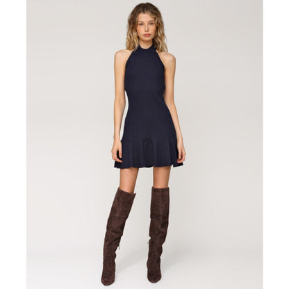 Avec Les Filles Women's Sleeveless Halter Ribbed Knit Mini Dress
