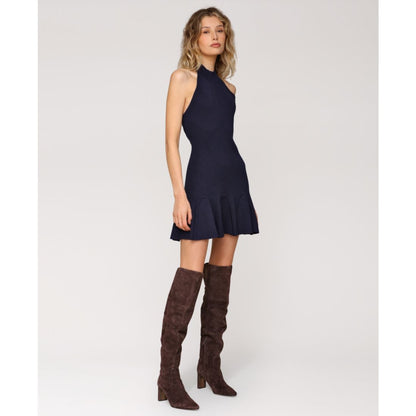 Avec Les Filles Women's Sleeveless Halter Ribbed Knit Mini Dress