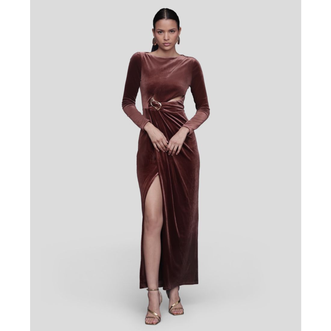 Avec Les Filles Women's Asymmetric Drape Long Sleeves Maxi Dress