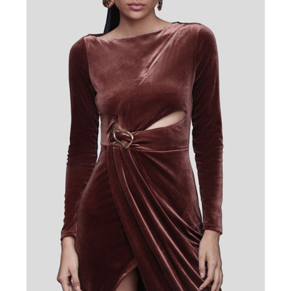 Avec Les Filles Women's Asymmetric Drape Long Sleeves Maxi Dress
