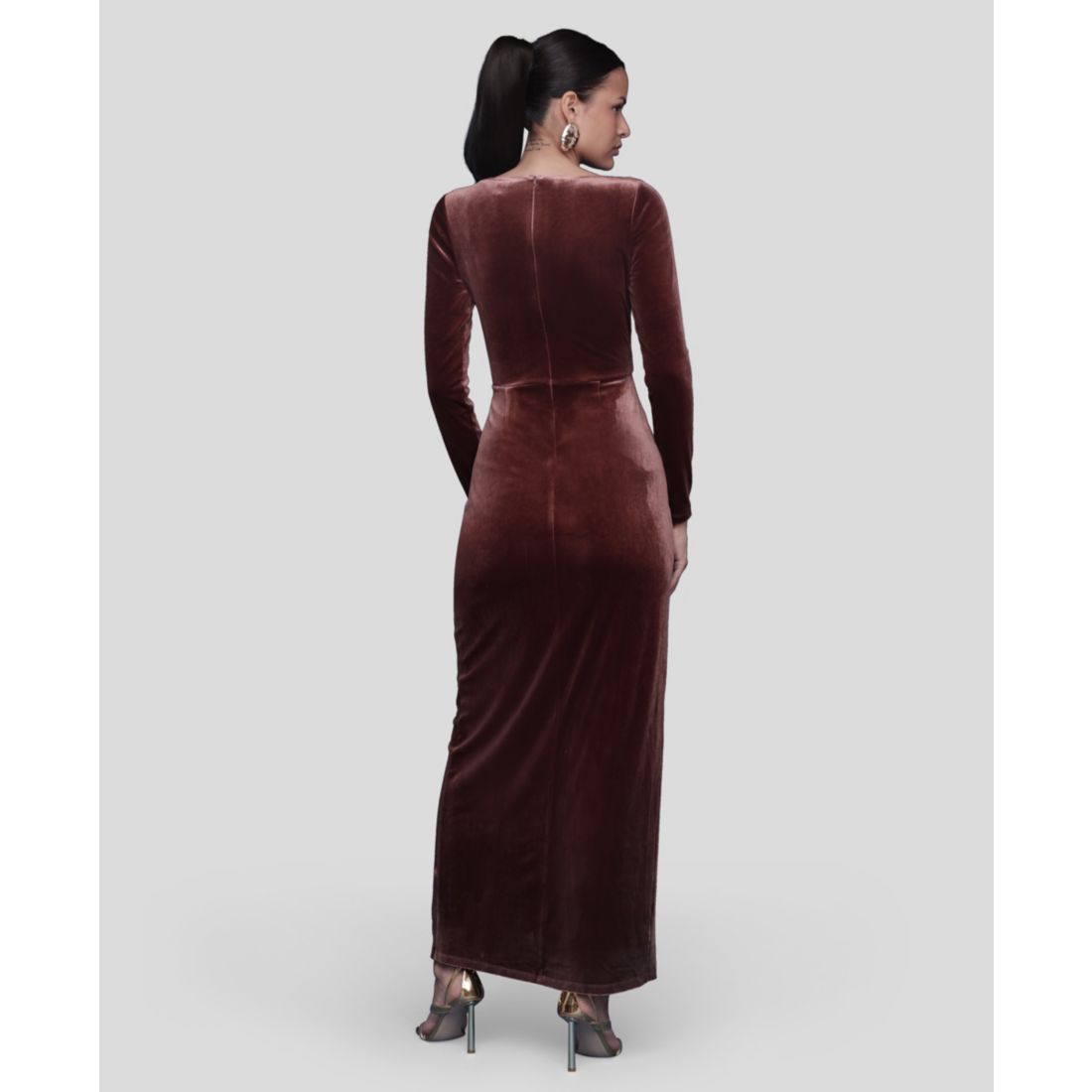 Avec Les Filles Women's Asymmetric Drape Long Sleeves Maxi Dress