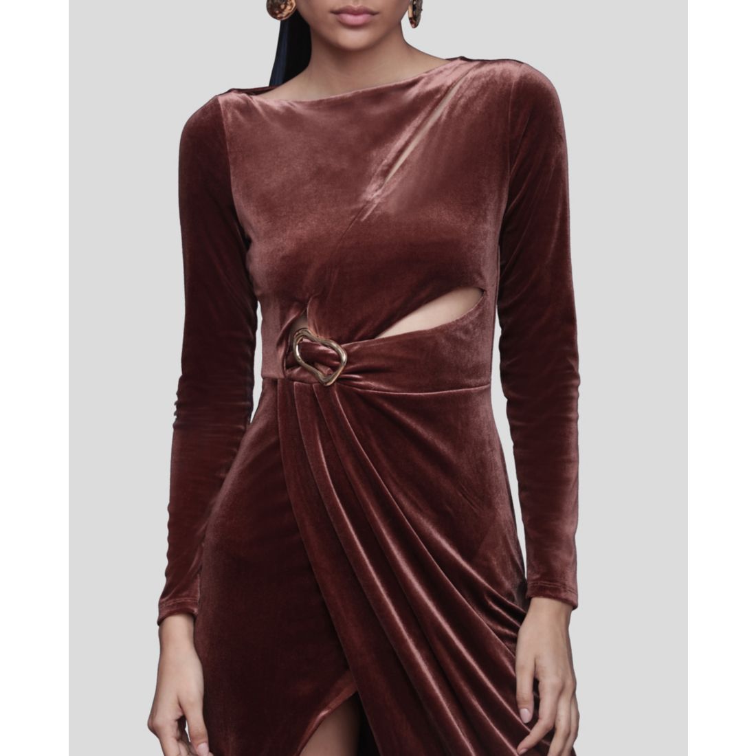 Avec Les Filles Women's Asymmetric Drape Long Sleeves Maxi Dress