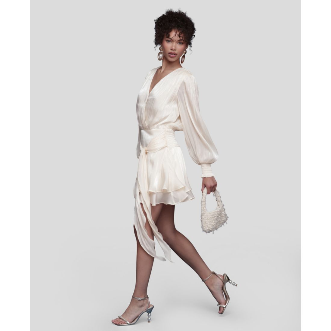 Avec Les Filles Women's Billowy Bodice Long Sleeves Mini Dress