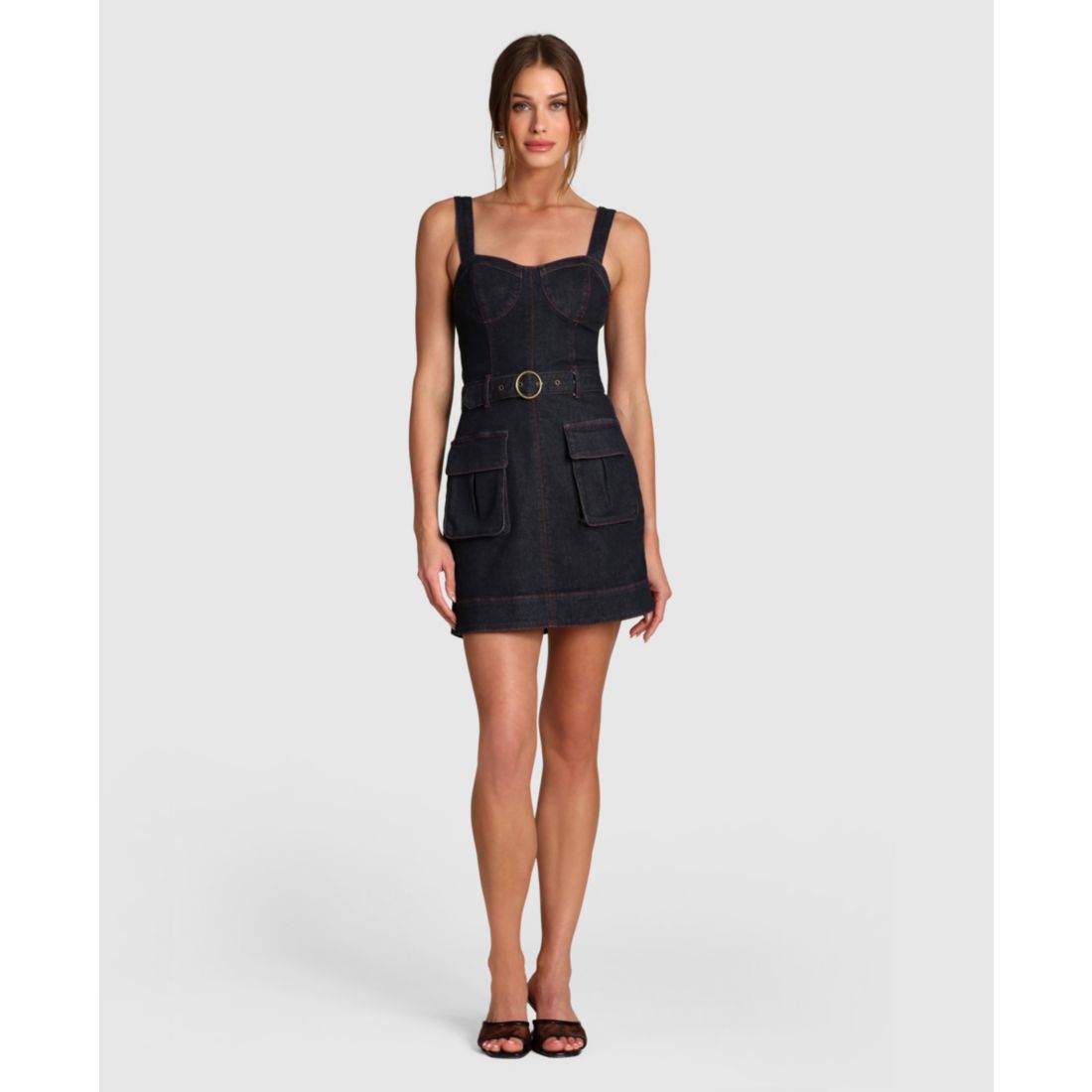 Avec Les Filles Women's Utility Sweetheart Neck Mini Dress