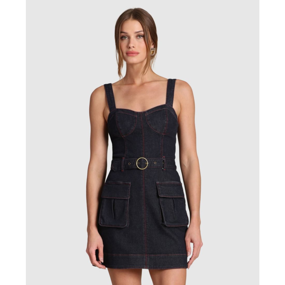 Avec Les Filles Women's Utility Sweetheart Neck Mini Dress