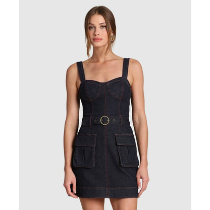Avec Les Filles Women's Utility Sweetheart Neck Mini Dress